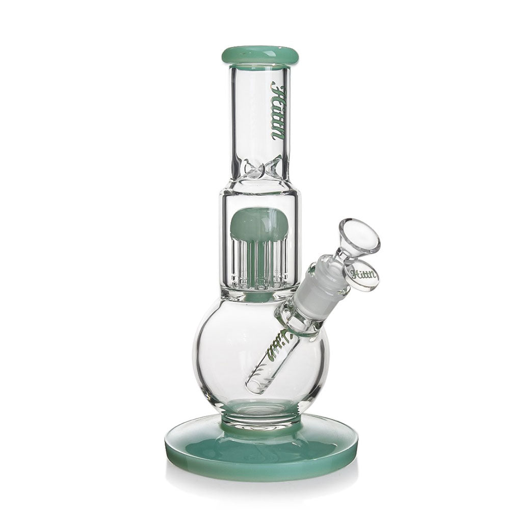 Buy Hittn green 8-arm tree perc bubble base bong – premium glass water pipe for smooth, cool smoking sessions.