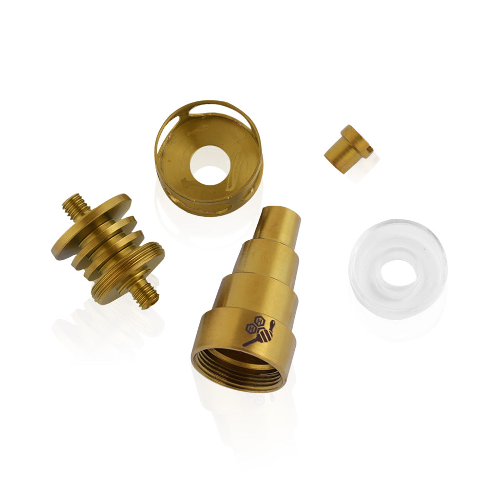 Domeless Titanium Gold 6 in 1 Cage Hybrid Ti-Nail Compatible with 10mm, 14mm, 18mm Male & Female Joints Apart View