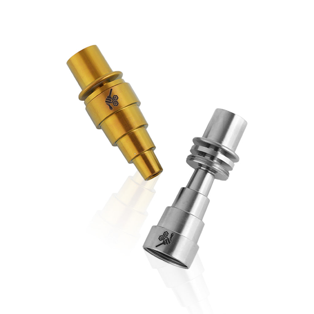 Domeless Titanium Gold And Silver 6-In-1 Original Enail Banger Nail Compatible With 10mm, 14mm, And 18mm Joints.
