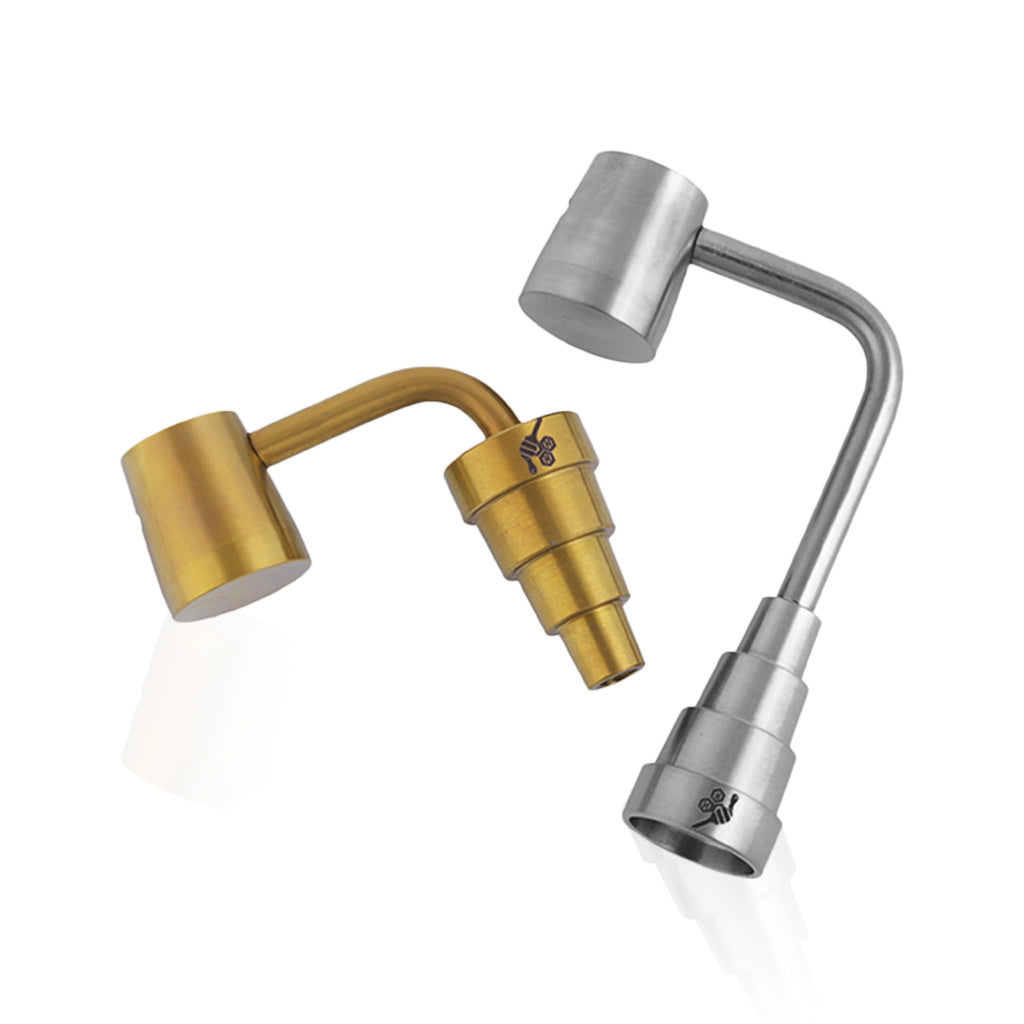 Domeless Titanium Gold And Silver 6-in-1 Long Neck Dab Rig Nail Compatible With 10mm, 14mm & 18mm Both Joints.