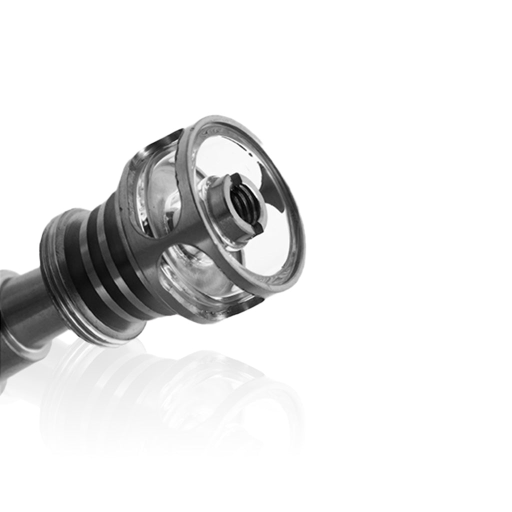 Domeless Titanium Silver 6 in1 Cage Hybrid Ti-Nail Wax Retaining Part Close View