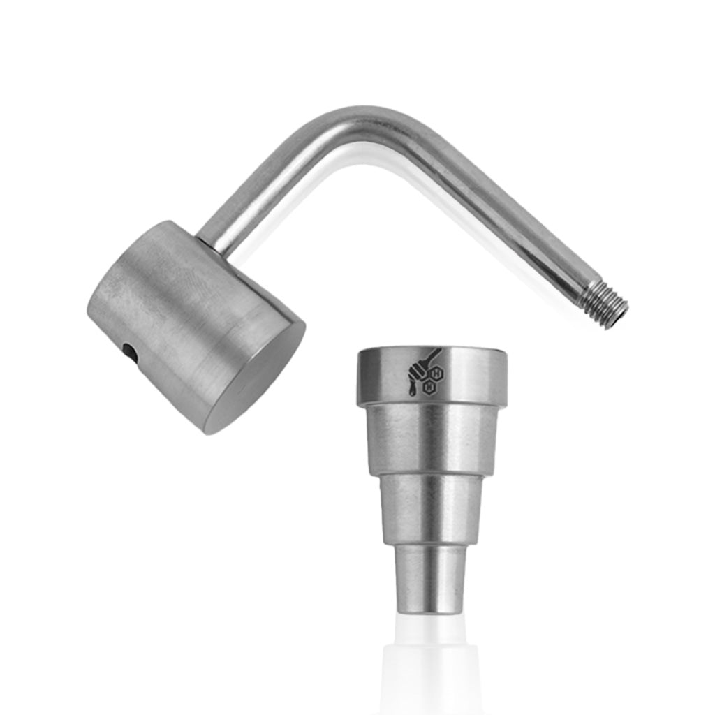 Domeless Titanium Silver 6-in-1 Long Neck Metal Dab Nail Apart View