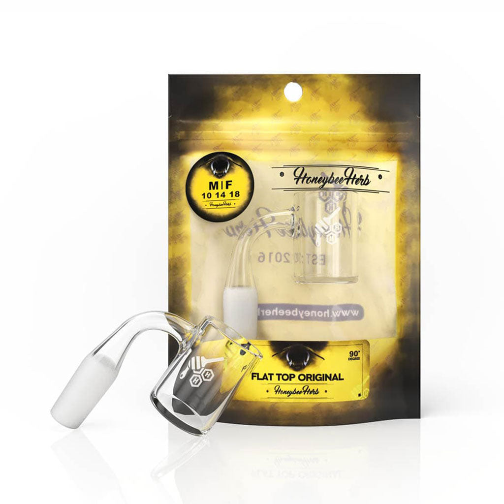 Flat Top Original Quartz Banger 90 Degree Yellow Line with 10mm 14mm 18mm Male & Female Joints for Dab Rigs Bongs | Honeybee Herb