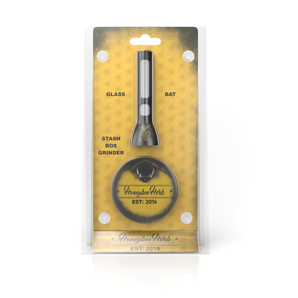 Glass Blunt Set With Stashbox Lid Grinder Yellow Packaging
