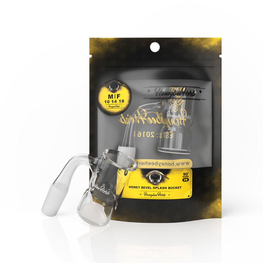 Honey Bevel Splash Bucket Quartz Banger 90 Degree Black Line with 10mm 14mm 18mm Male & Female Joints for Dab Rigs Bongs | Honeybee Herb