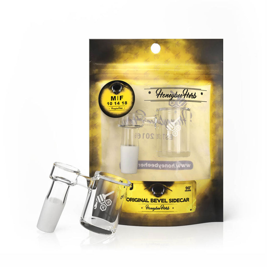 Original Bevel Sidecar Quartz Banger 90 Degree Yellow Line with 10mm 14mm 18mm Male & Female Joints for Dab Rigs Bongs | Honeybee Herb