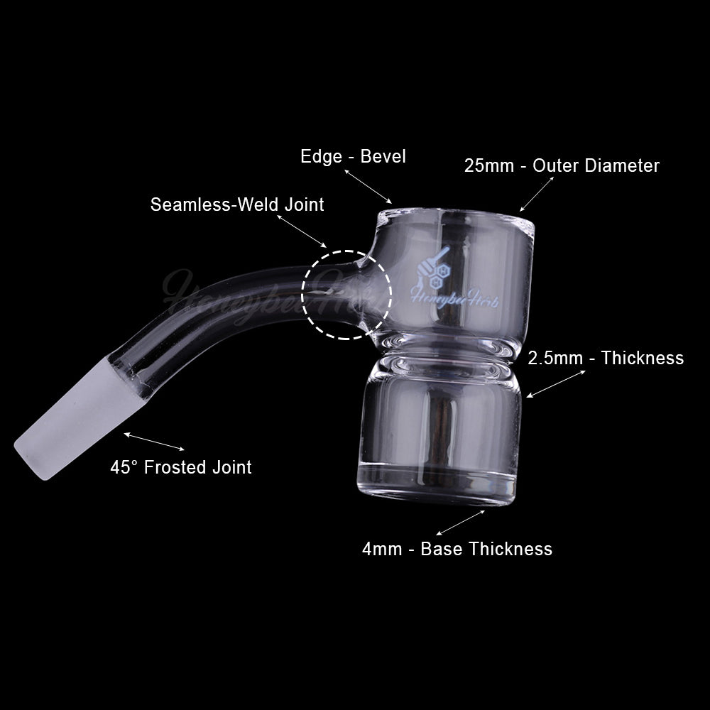 Honey Bevel Splash Bucket Quartz Banger 45° Degree Black Line with 10mm 14mm 18mm Male & Female Joints for waterpipes | Honeybee Herb