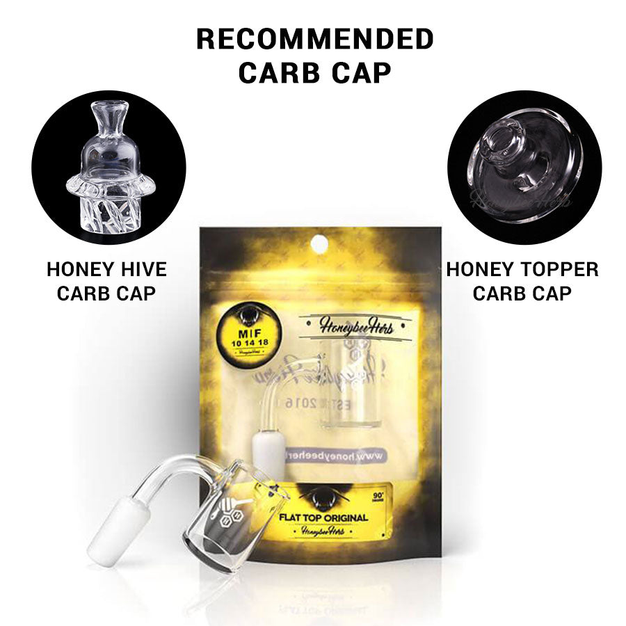Flat Top Original Quartz Banger 90 Degree Yellow Line with 10mm 14mm 18mm Male & Female Joints for Dab Rigs Bongs | Honeybee Herb