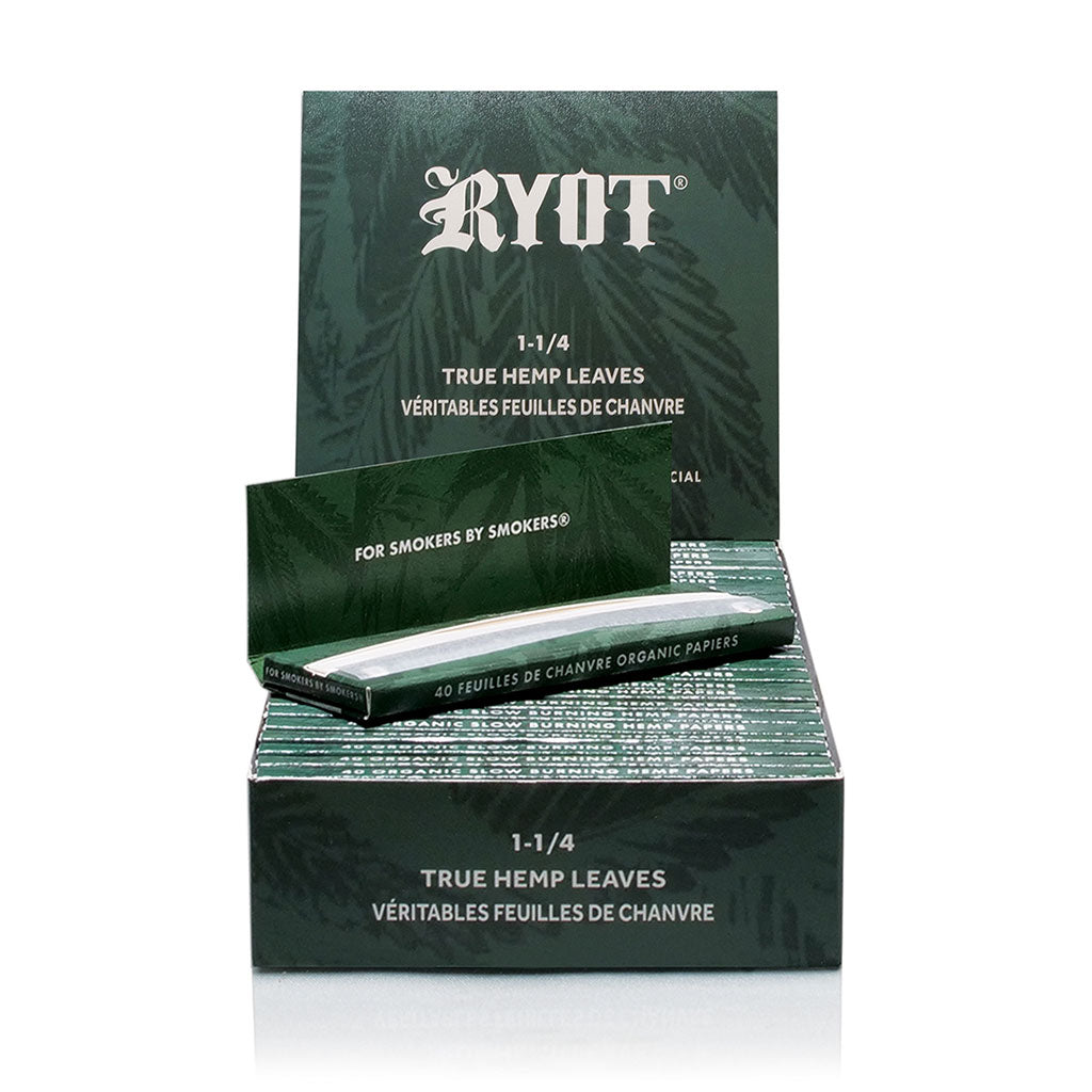 RYOT GREEN LEAF 1 1/4 100% PURE HEMP ROLLING PAPERS 25 PACKS
