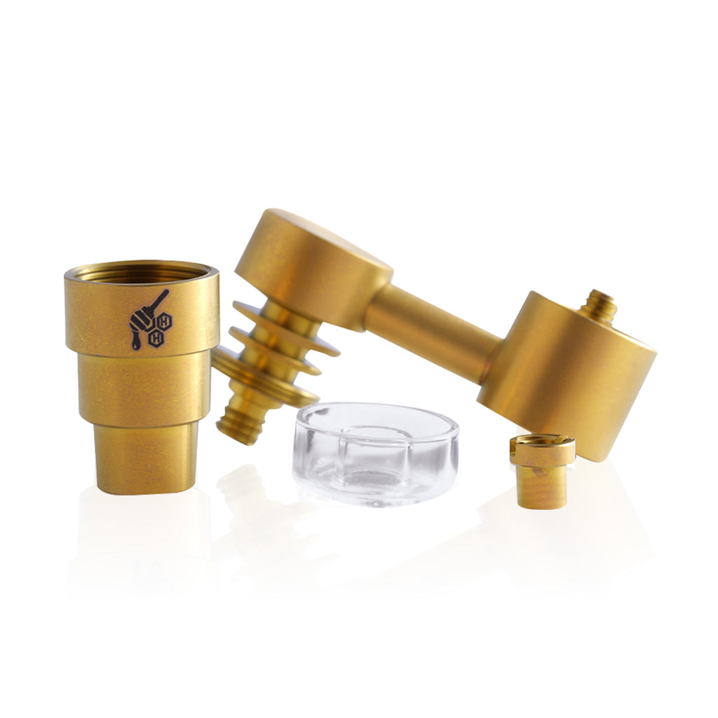 Titanium Gold 4 In 1 Sidecar Hybrid Dab Rig Nail Compatible with 10mm, 14mm, 18mm Male & Female Joints Apart View