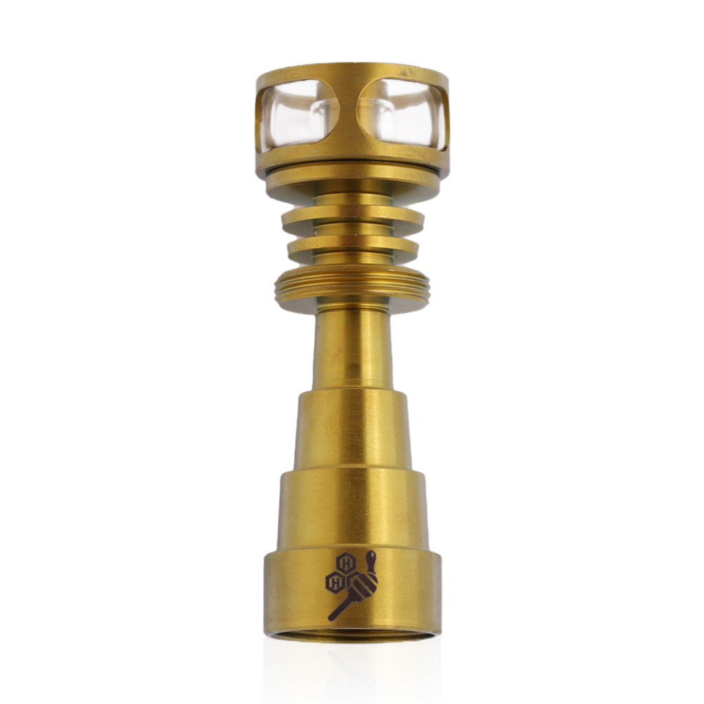 Domeless Titanium Gold 6- in 1 Cage Hybrid Ti-Nail Compatible with 10mm, 14mm, 18mm Female Joints 