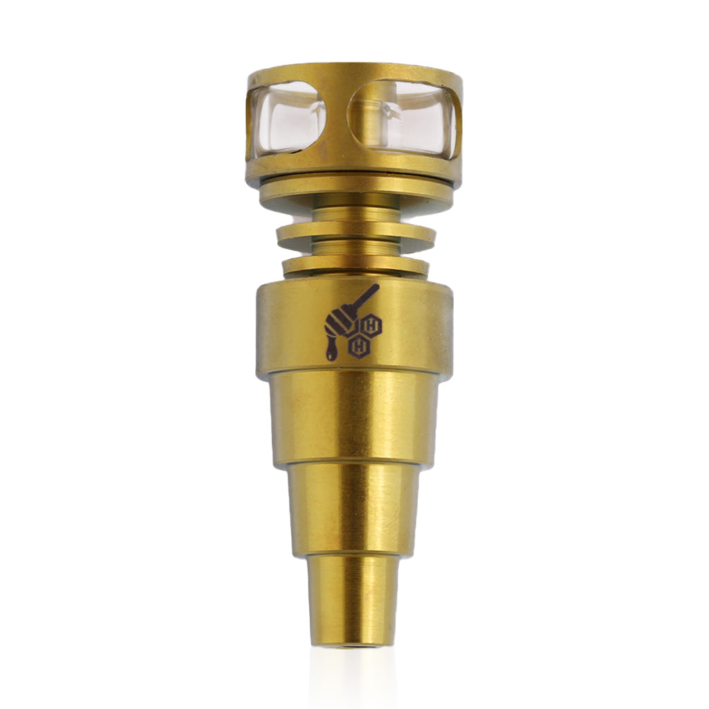 Domeless Titanium Gold 6- in 1 Cage Hybrid Ti-Nail Compatible with 10mm, 14mm, 18mm Male Joints 