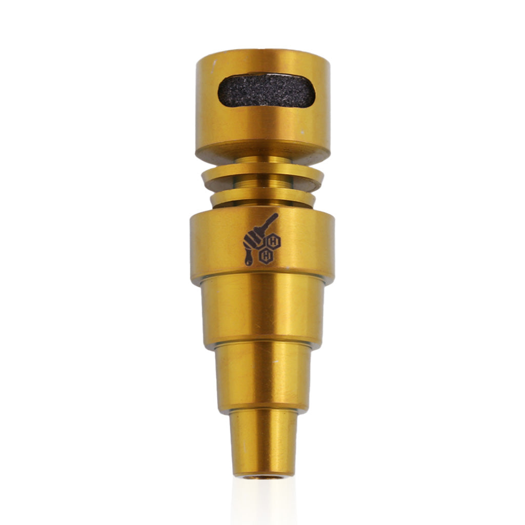 Titanium Gold 6-in-1 Moon Rock Dab Nail Compatible With 10mm, 14mm, And 18mm Male Joints.