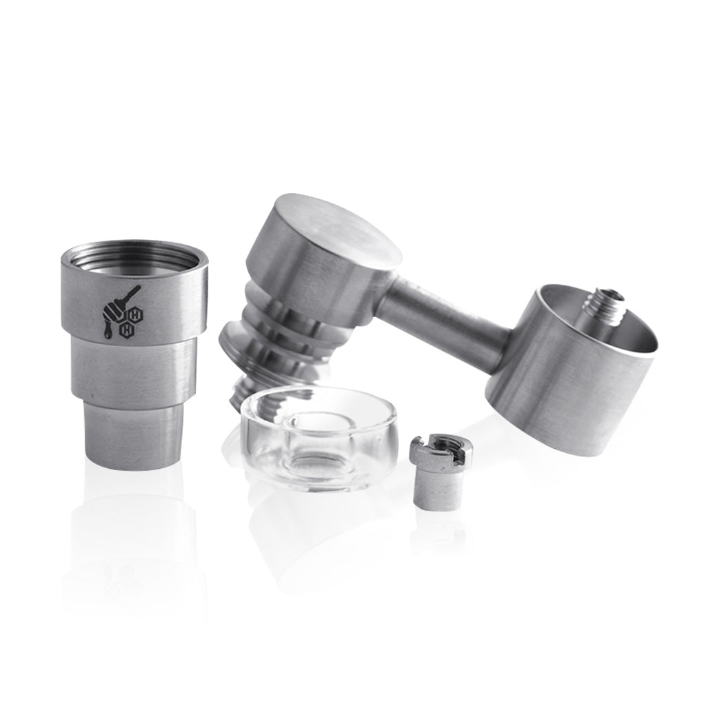 Titanium Silver 4 In 1 Sidecar Hybrid Dab Rig Nail Compatible with 10mm, 14mm, 18mm Male & Female Joints Apart View