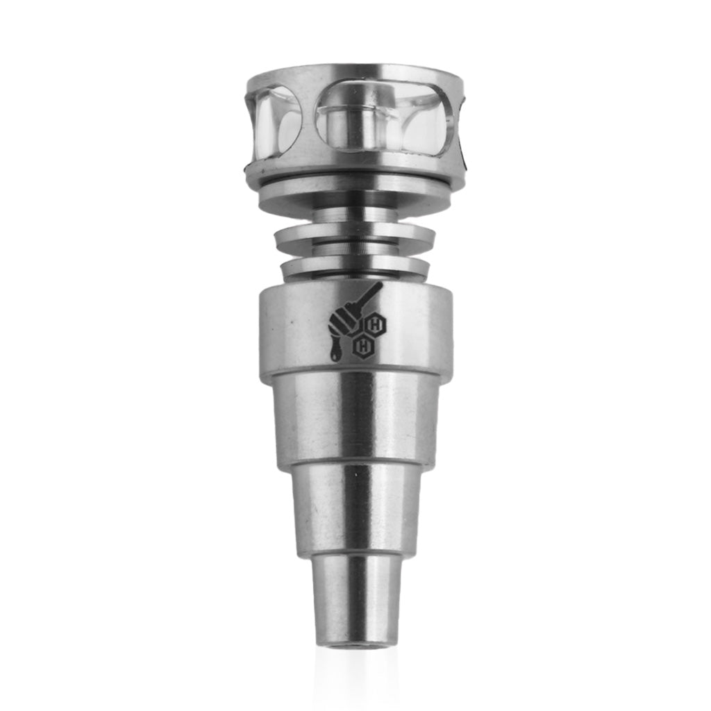 Domeless Titanium Silver 6- in 1 Cage Hybrid Ti-Nail Compatible with 10mm, 14mm, 18mm Male Joints 