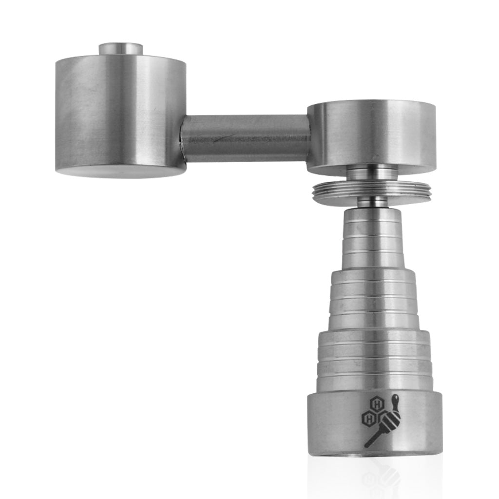 Titanium Silver 6-in-1 Sidecar Dab Nail Compatible With 10mm, 14mm, And 18mm Female Joints.