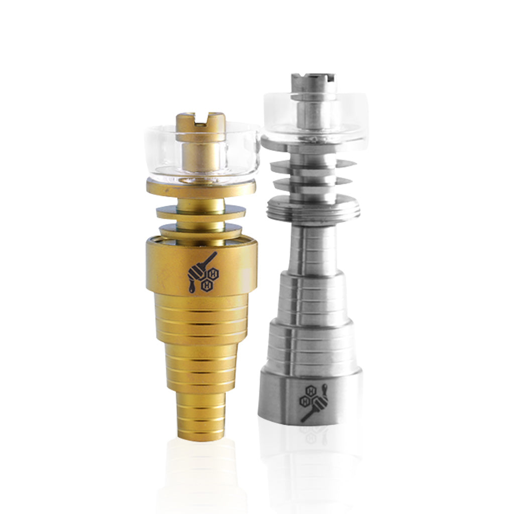 Universal Titanium Gold & Silver 6-in-1 Hybrid Metal Dab Nail Compatible With 10mm, 14mm &18mm Both Joints.