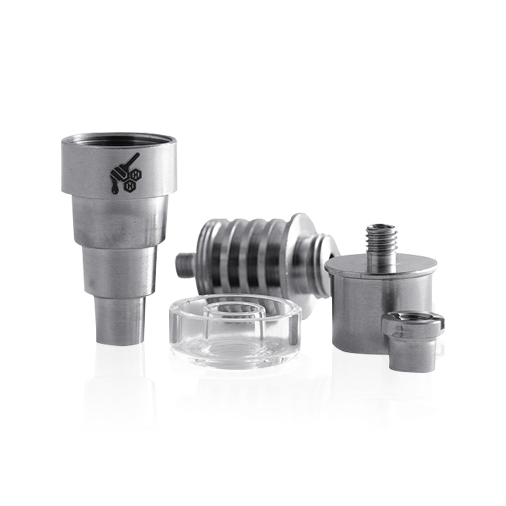 Universal Titanium Silver 6-in-1 Hybrid Dab Enail Compatible with 10mm, 14mm, 18mm Female Joints Apart View