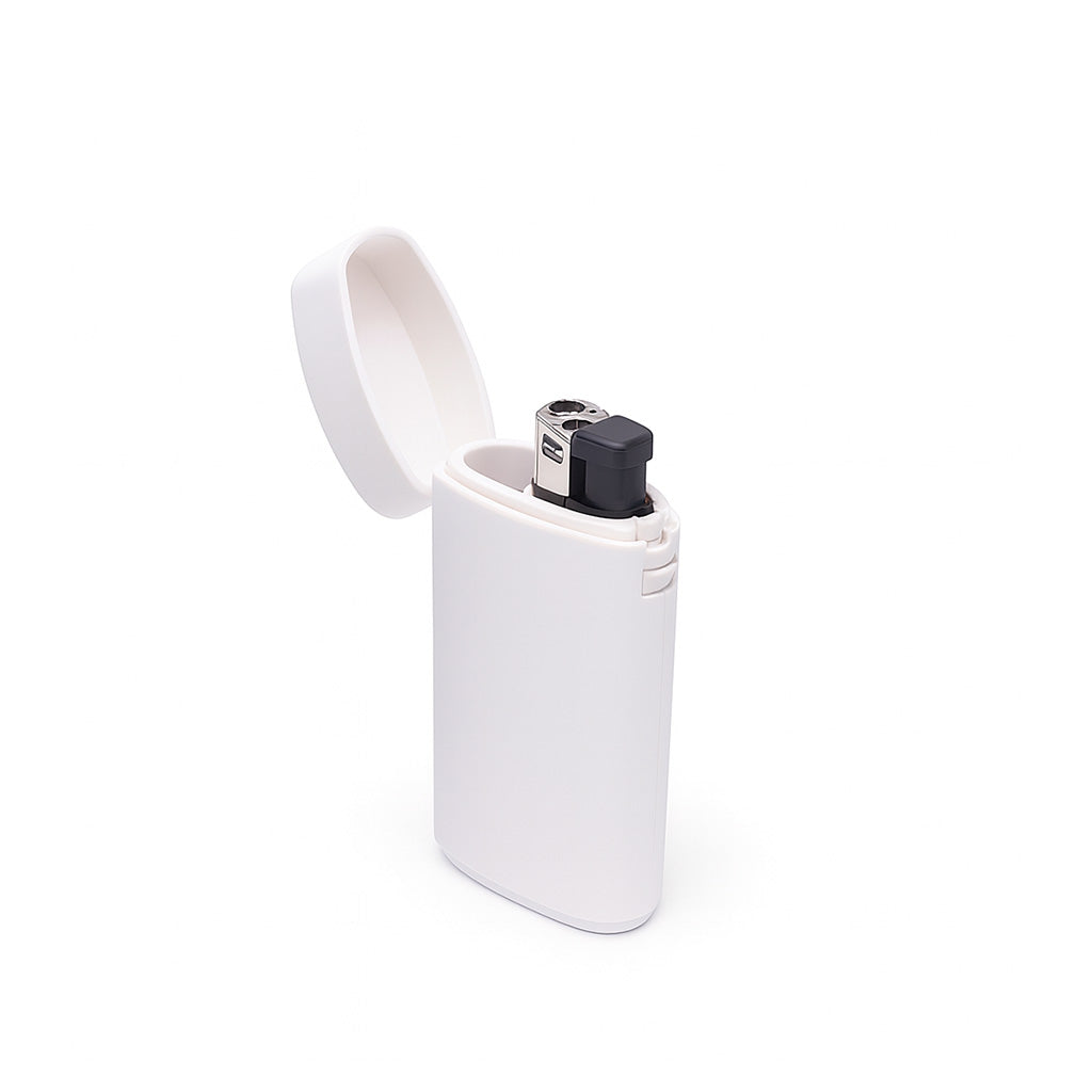 White Puffcase joint & lighter holder opened showing lighter inside