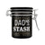 Upright View Of Airtight Glass 2.5-Inch Dad's Stash Storage Jar By Ted Miller Inno With Black Glass & Latch Closure 
