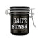 Upright View Of Airtight Glass 2.5-Inch Dad's Stash Storage Jar By Ted Miller Inno With Black Glass & Latch Closure 