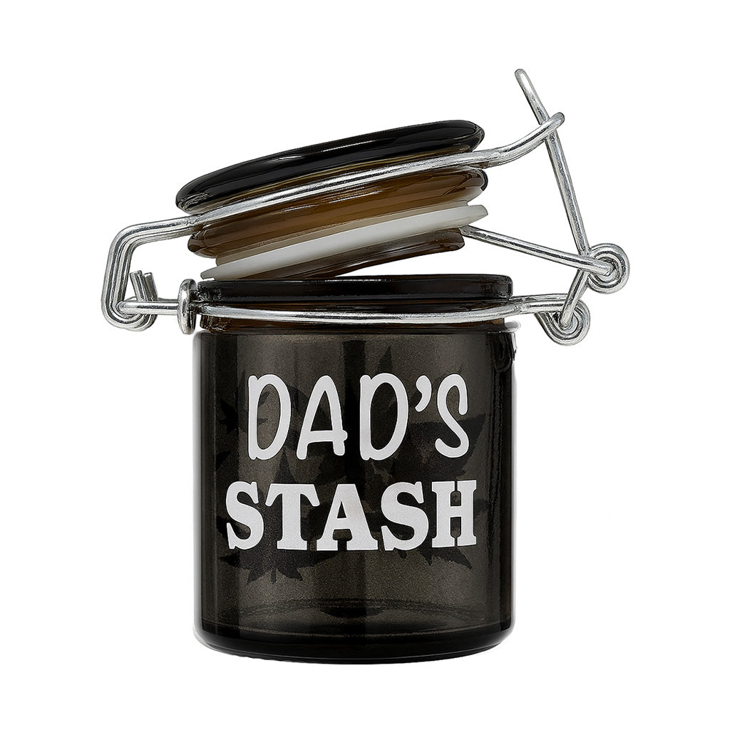 Airtight Glass 2.5-Inch Dad's Stash Storage Jar With Partially Open Lid, Ted Miller Inno. Sold By Honeybee Herb.