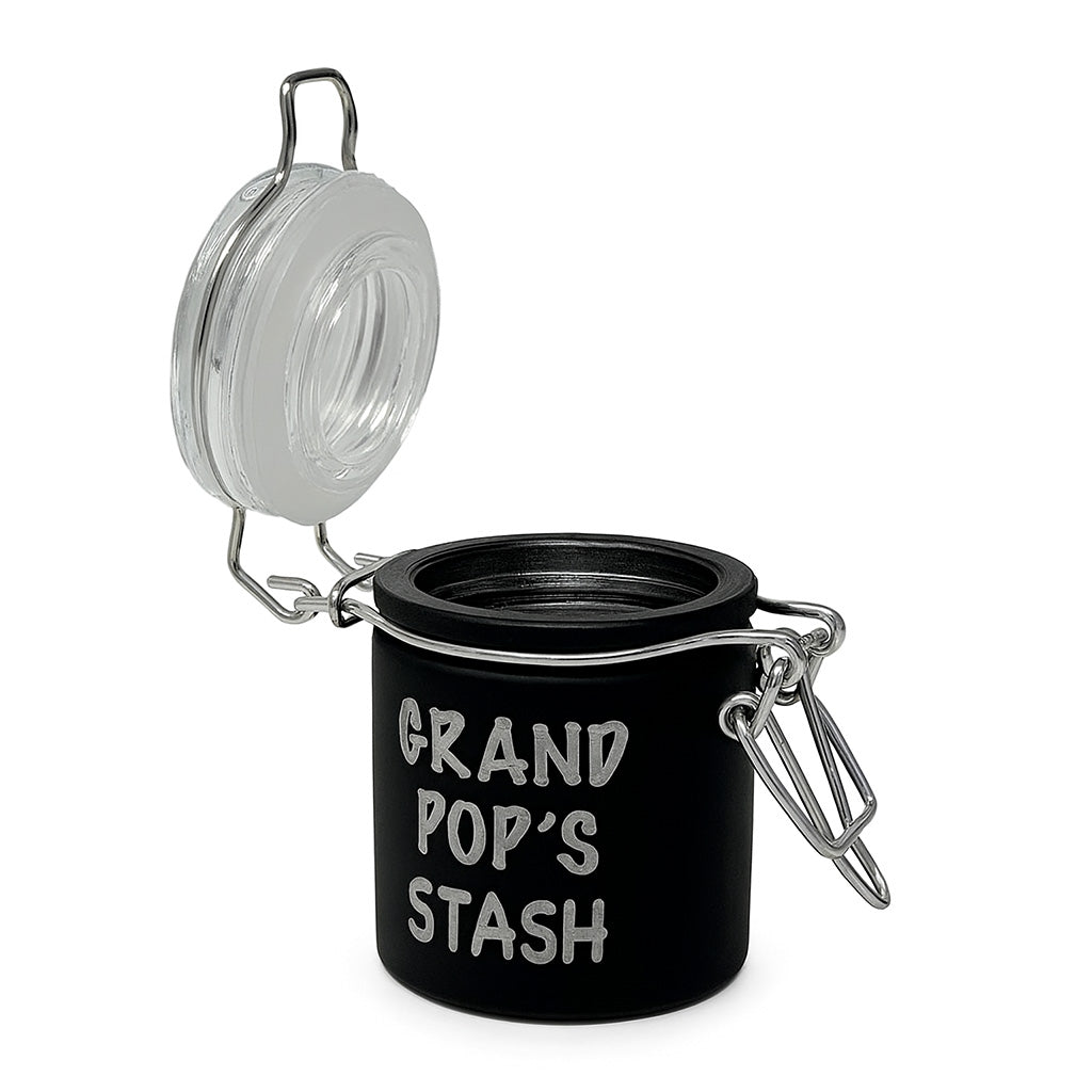 Ted Miller Airtight Glass Grandpop’s Stash Storage Jar With Open Clamp Lid