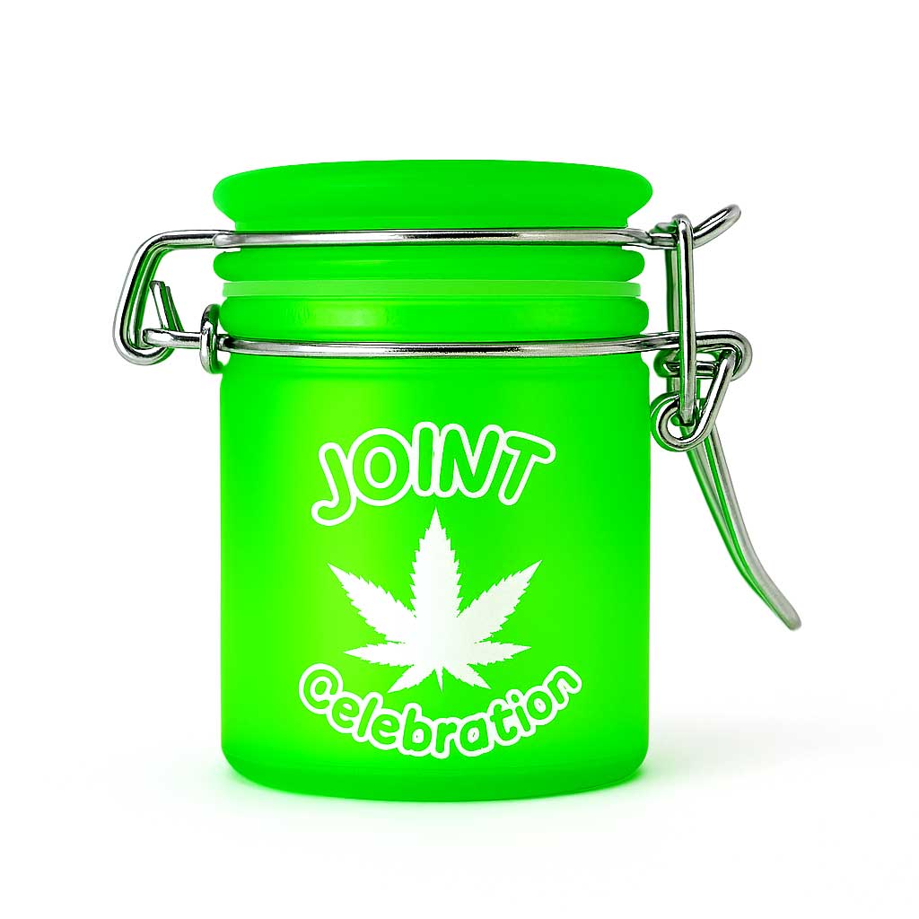 Ted Miller Innovations Airtight Glass Mini Frosted Green Joint Celebration Stash Jar at Honeybee Herb