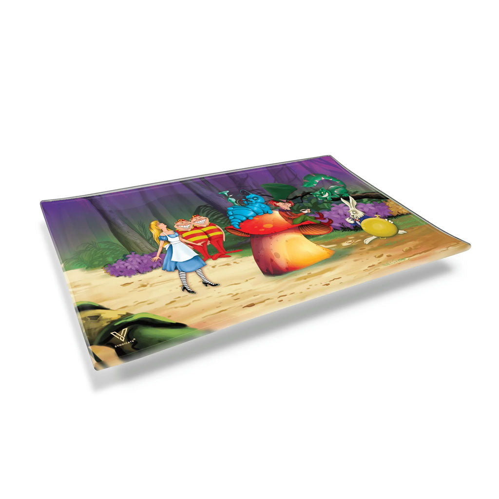 angled alice mushroom glass rolling tray with raised edges — fast shipping