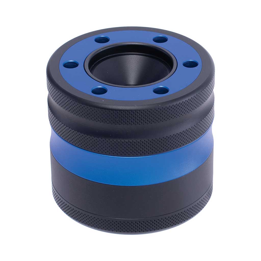 Aluminium Blue Grinder With Cone Holder Funnel At Honeybee Herb 