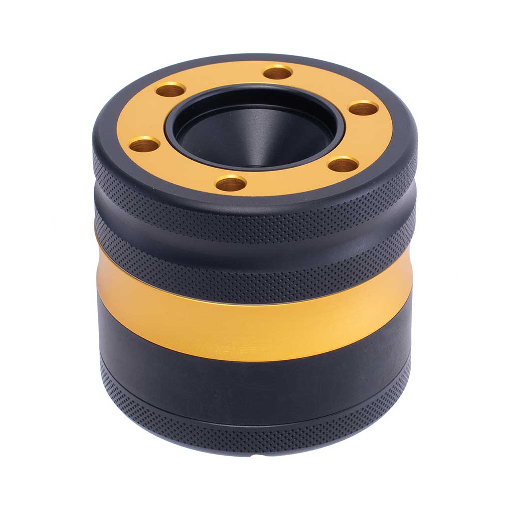 Aluminium Yellow Grinder With Cone Holder Funnel At Honeybee Herb 