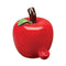 Red apple shaped hand pipe with glossy body, green leaf detail, brown stem mouthpiece, side bowl, and fruit-inspired design