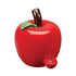 Red apple shaped hand pipe with glossy body, green leaf detail, brown stem mouthpiece, side bowl, and fruit-inspired design