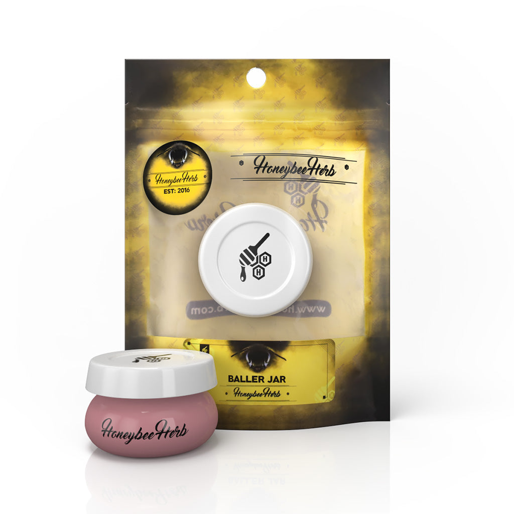 pink baller dab jar shown in retail pack, odor-resistant concentrate container