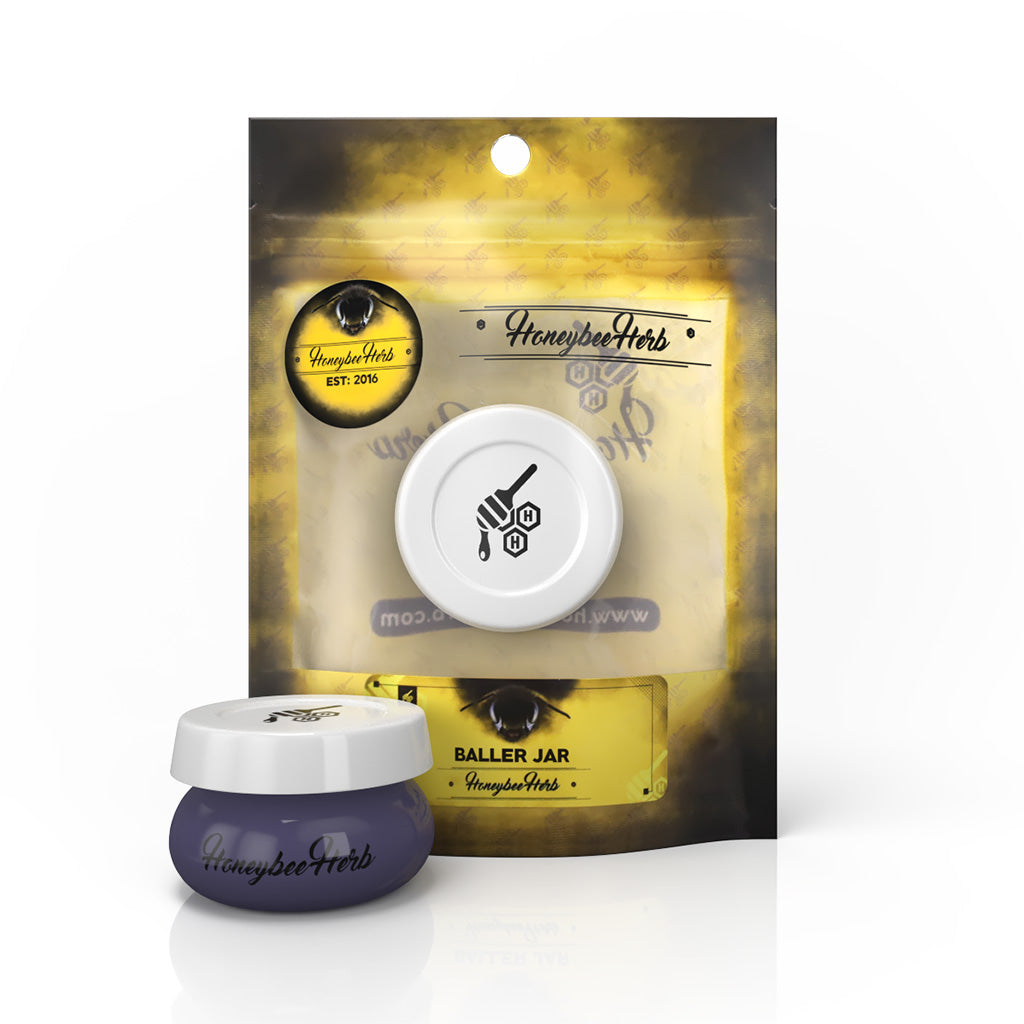 purple baller dab jar with retail packaging, smell-proof storage, ready to order