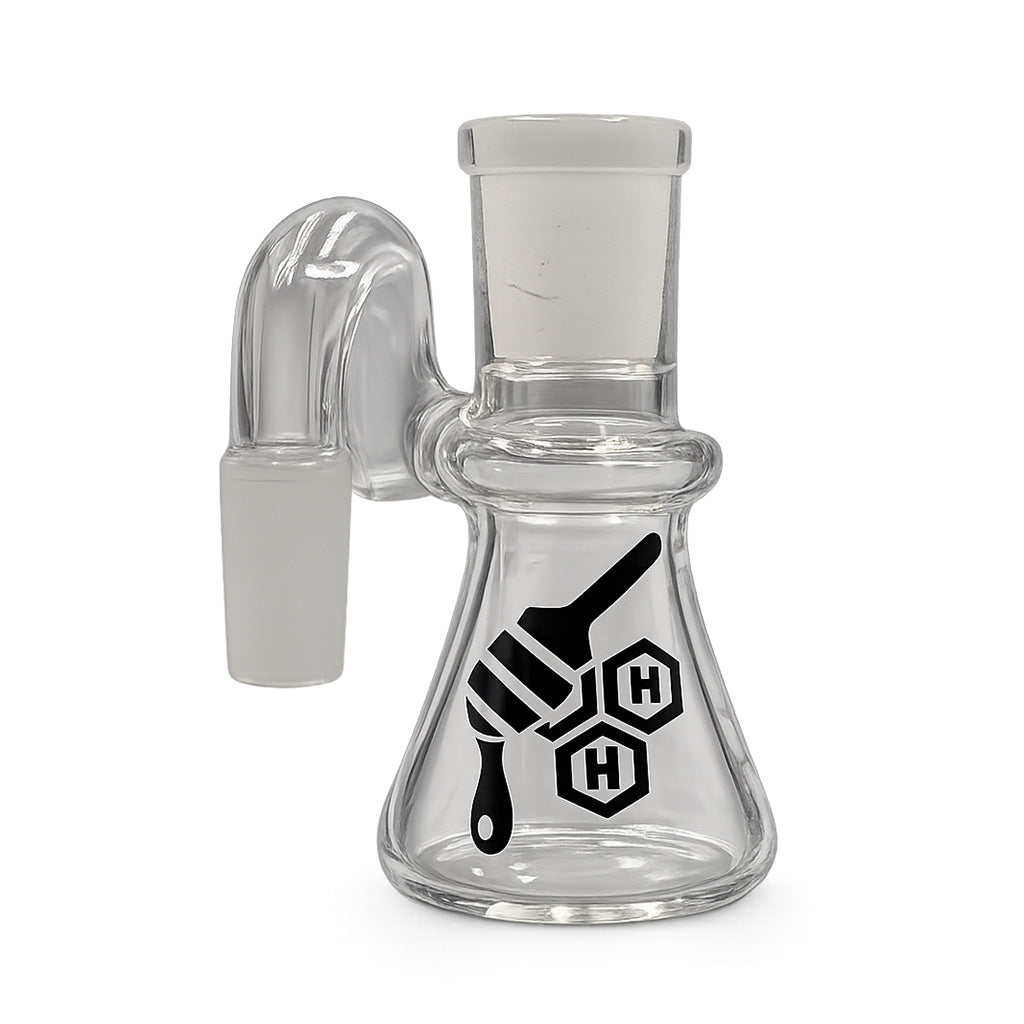 Beaker Base Glass Mini Ash Catcher in clear 2mm glass with a 14mm male 90 degree joint for cleaner bong sessions.