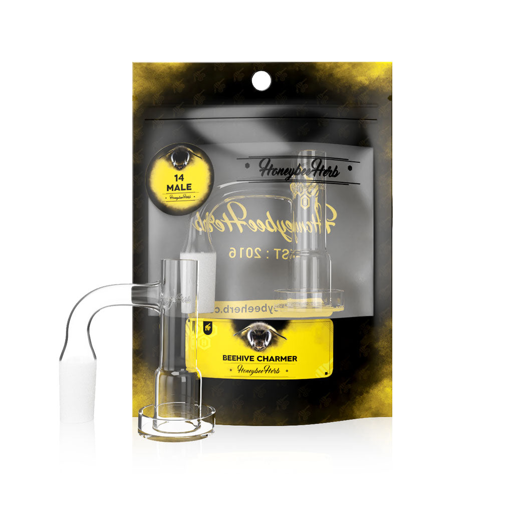 Clear Beehive Charmer Black-Line Quartz Banger 14mm Male With 90° Joint 