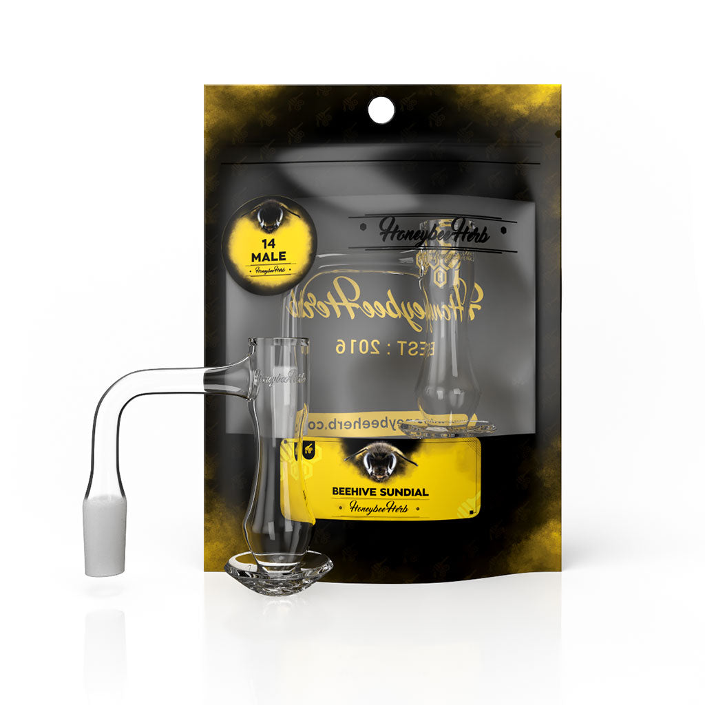 Buy 14mm male Beehive Sundial 90° quartz banger—premium heat retention and airflow. Order from Honeybee Herb for fast, discreet shipping.