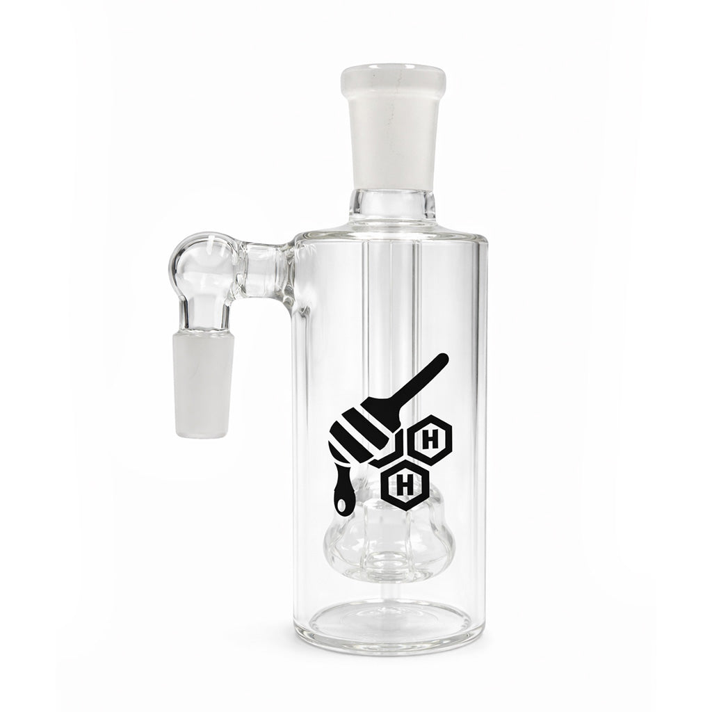 Bell Shape Showerhead Perc Cylinder Ash Catcher, 14mm male 90 degree clear glass ash catcher.