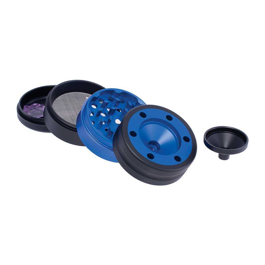 Best Aluminium Blue Grinder With Cone Holder Funnel 4-Parts View