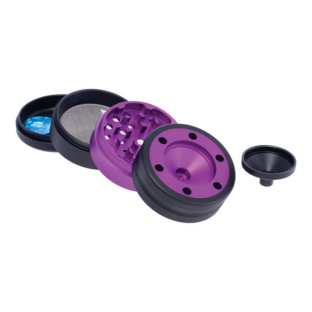 Best Aluminium Purple Grinder With Cone Holder Funnel 4-Parts View