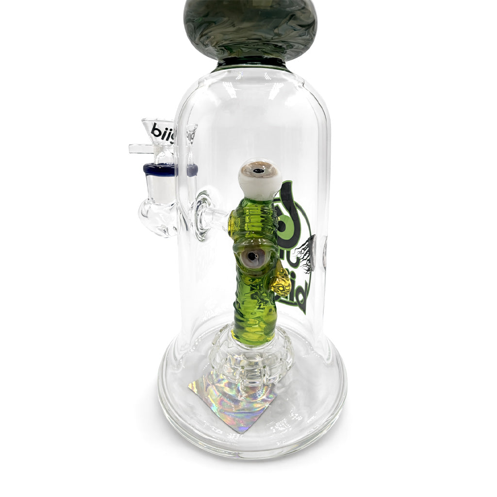 Front view of BIIGO by Lookah 12 inch bent neck dab rig with beaker base and colored accents