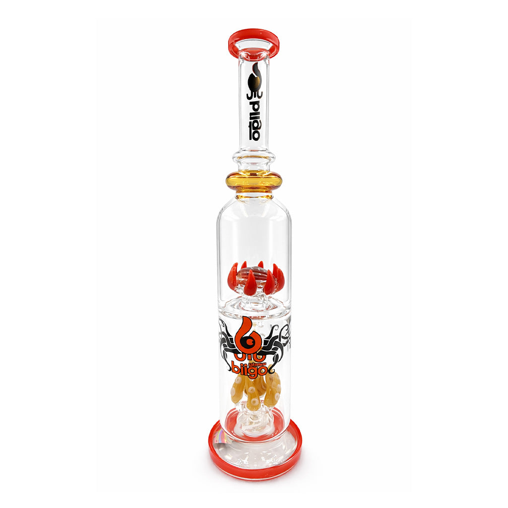 BIIGO by Lookah Duo CreepGaze and TentaFun Perc Rig front view in orange with clear straight tube body, worked glass percs, and bold accent details available online 