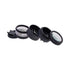 Black Herb Grinder With Magnifying Top And Multiple Parts Shown In Angled View 