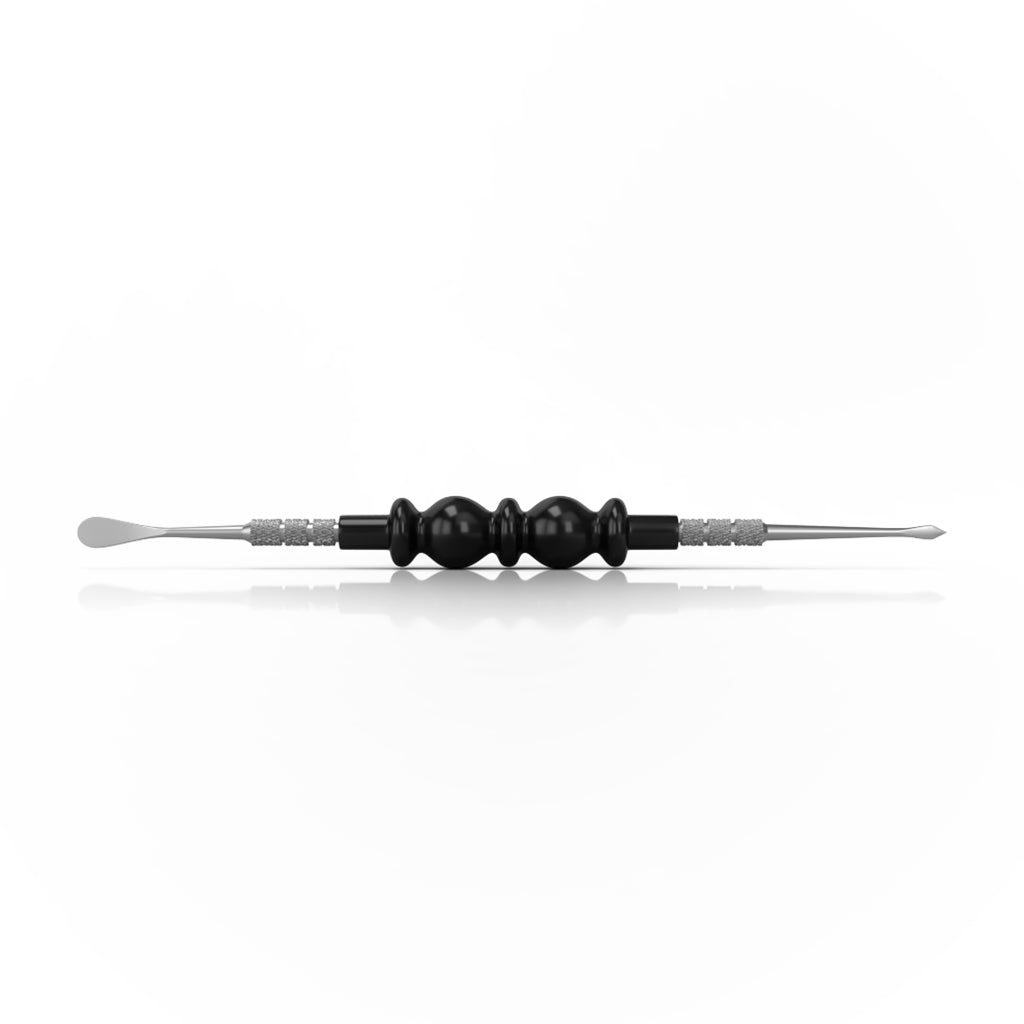 Black Glass Acrylic Beaded Handle Double-Sided Steel Tips With Round Point & Spearhead Point Bliss Dab Tool Horizontal View
