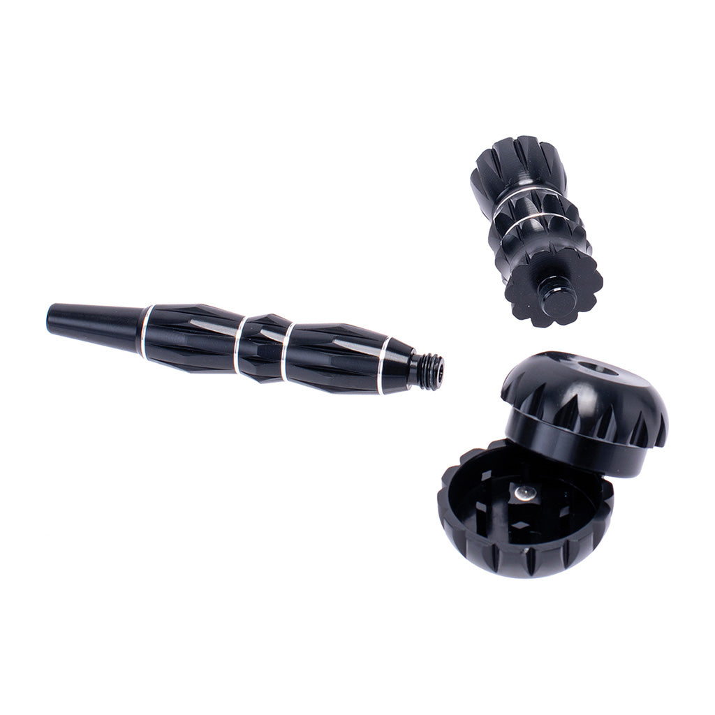 Black aluminum ribbed smoking pipe with built-in grinder for sale online