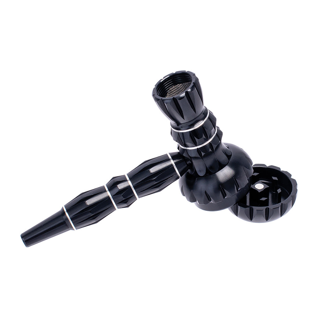Portable black aluminum smoking pipe and grinder combo – buy at Honeybee Herb