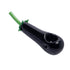 angled view of black eggplant spoon pipe showing bowl and carb, thick glass design, available at honeybee herb