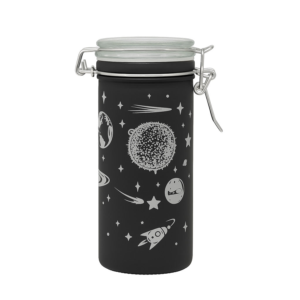Black Frosted Galaxy 6-Inch Storage Jar By Ted Miller Innovations With Planet Design, Available At Honeybee Herb