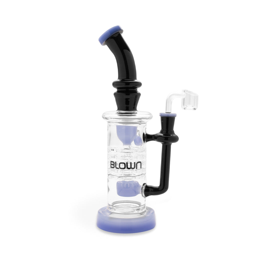 Blue BLOWN Glass ZETA 12in Recycler Rig with Drum and 5-Stack Plate Perc